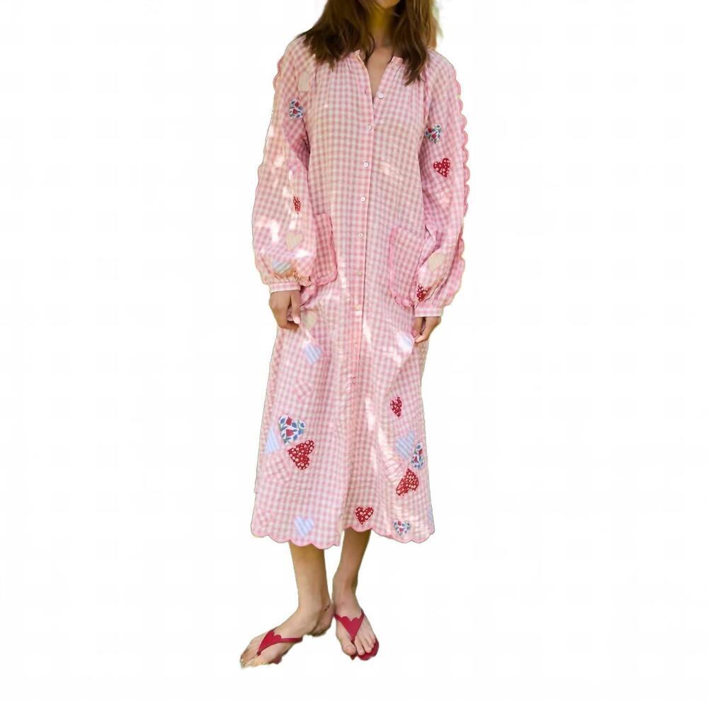 NEW SISSEL EDELBO kamal midi dress in pink checks